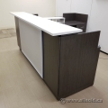Grey Reception Desk with White Transaction Counter 96" x 89.5" Grey Reception Desk with White Transaction Counter 96" x 89.5"